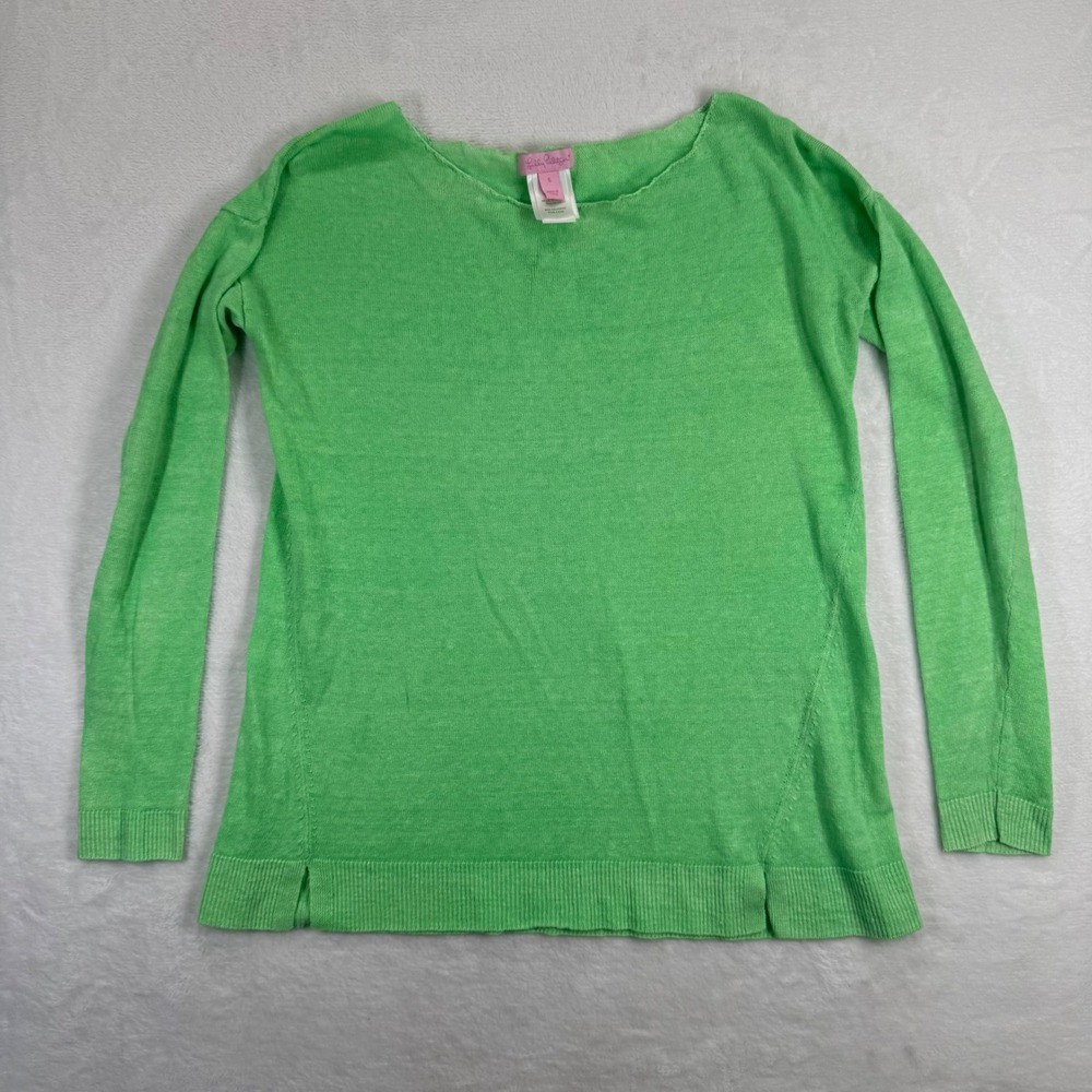 Lilly Pulitzer Green 100% Linen Boat Neck Long Sleeve Sweater 24181 Womens Small
